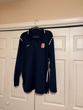 Nike Navy Long Sleeve Polo with Orange 'S' Patch and White Accents